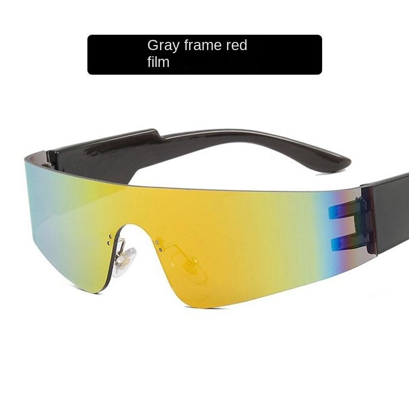 Lunettes de soleil tendance Y2K Protection UV400 Unisexe Sans monture Style Punk Verres monobloc Lunettes de sport Mode yellow