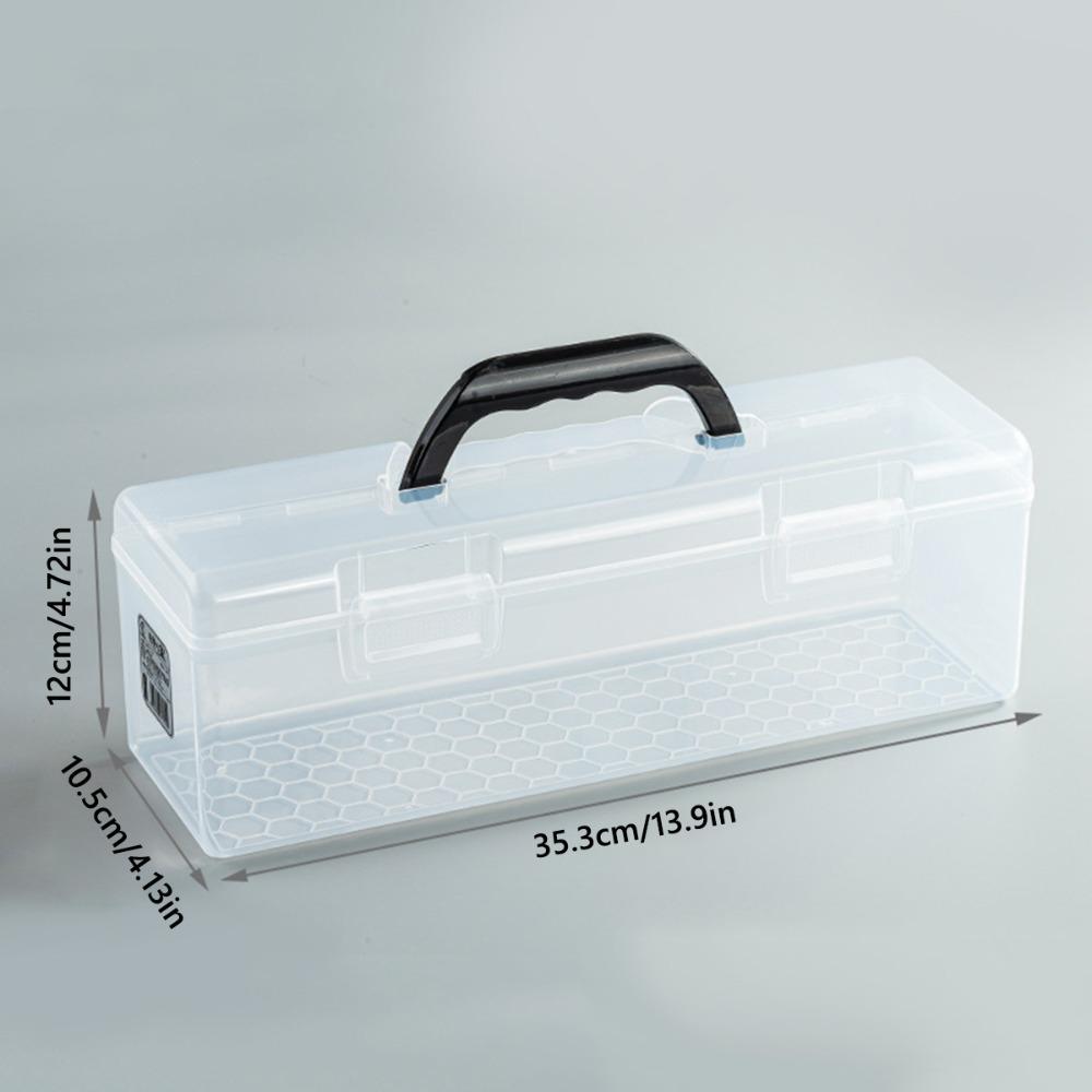Plastic Clear Storage Box Clear with Handle Painting Brush Case Desktop Organizer Marker Pen Storage Holder Stationery Storage