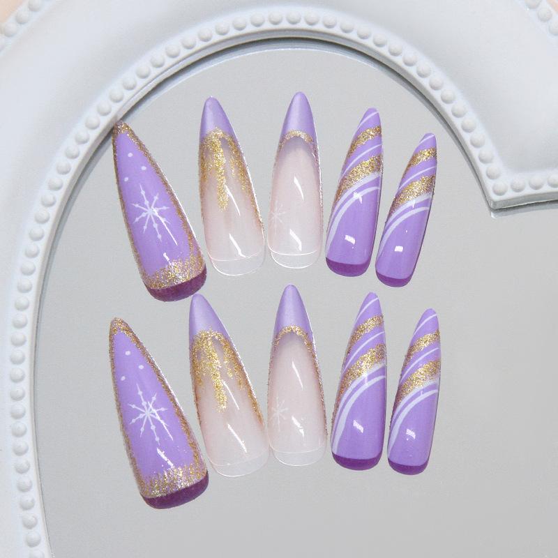 Dream purple cat's eye French fine flash snow European and American style removable 24 pieces press on nails