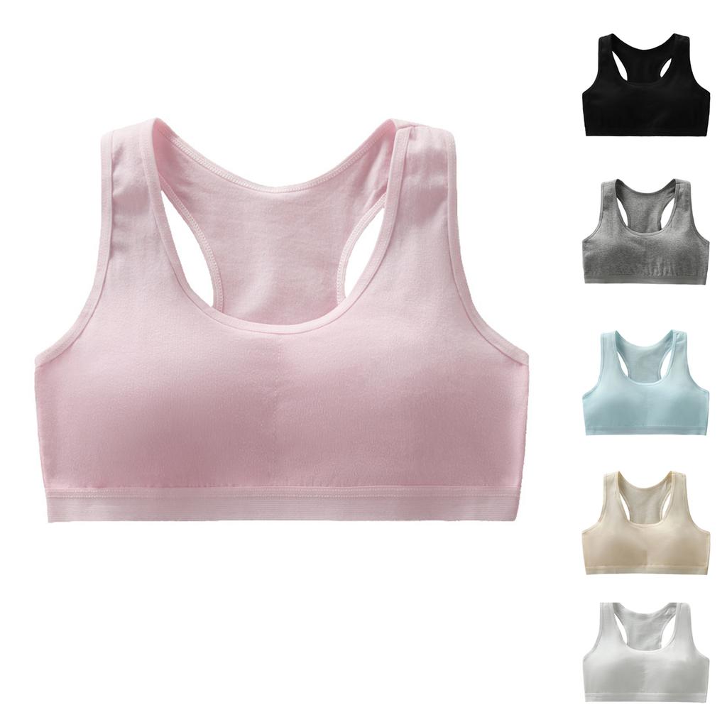 Adjustable Shoulder Strap Sports Bra For Girls (10-14 Years Old) With Fixed Cup