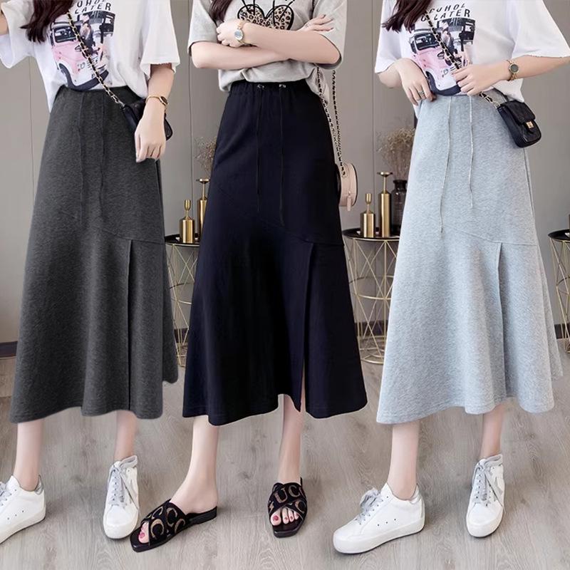 Spring 2026 Maternity A-Line Fishtail Midi Skirt - High Waist, Slimming, with Slit. M