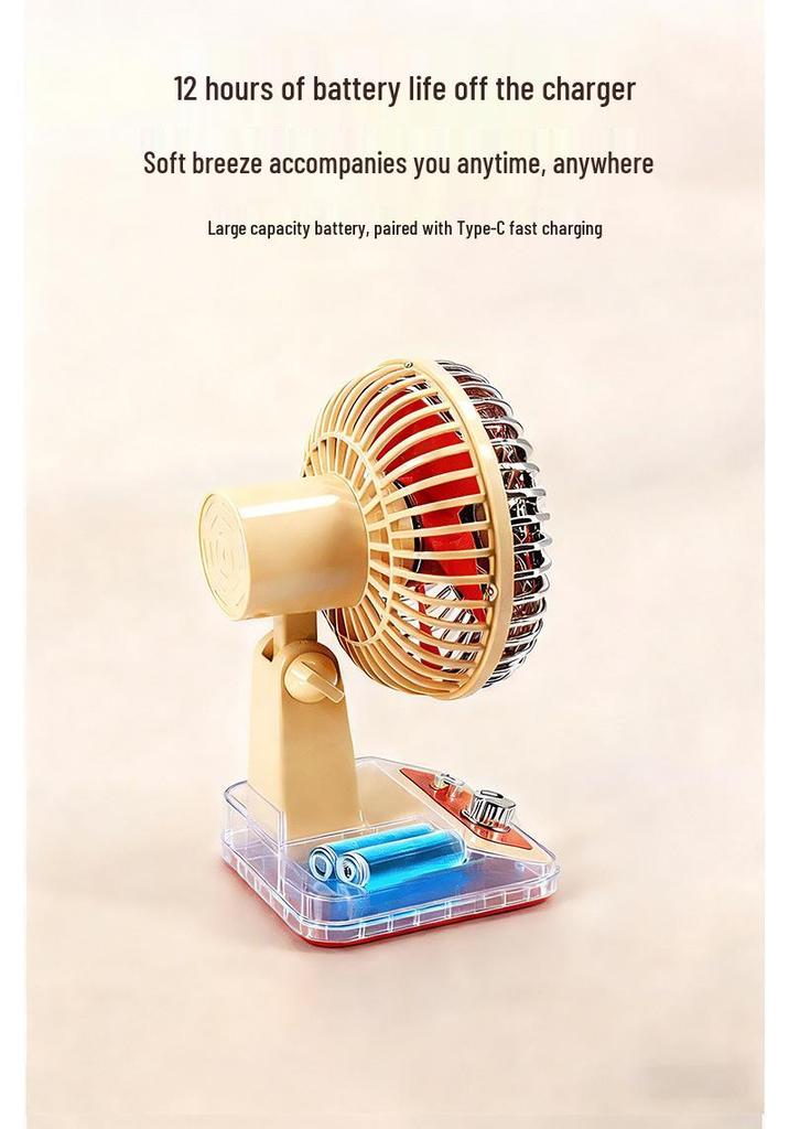 Retro USB Charging Mini Desktop Fan: Three-Speed, Strong Wind, Quiet Operation, Long Battery Life