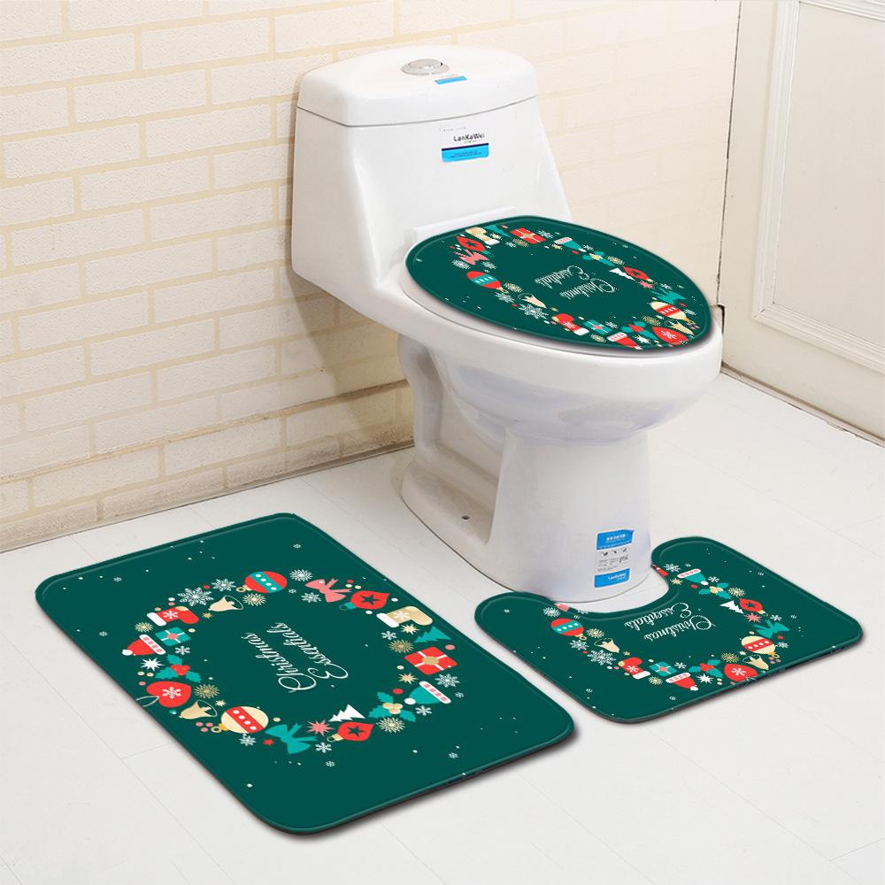 Christmas Bathroom Floor Mat Toilet Three-Piece Set