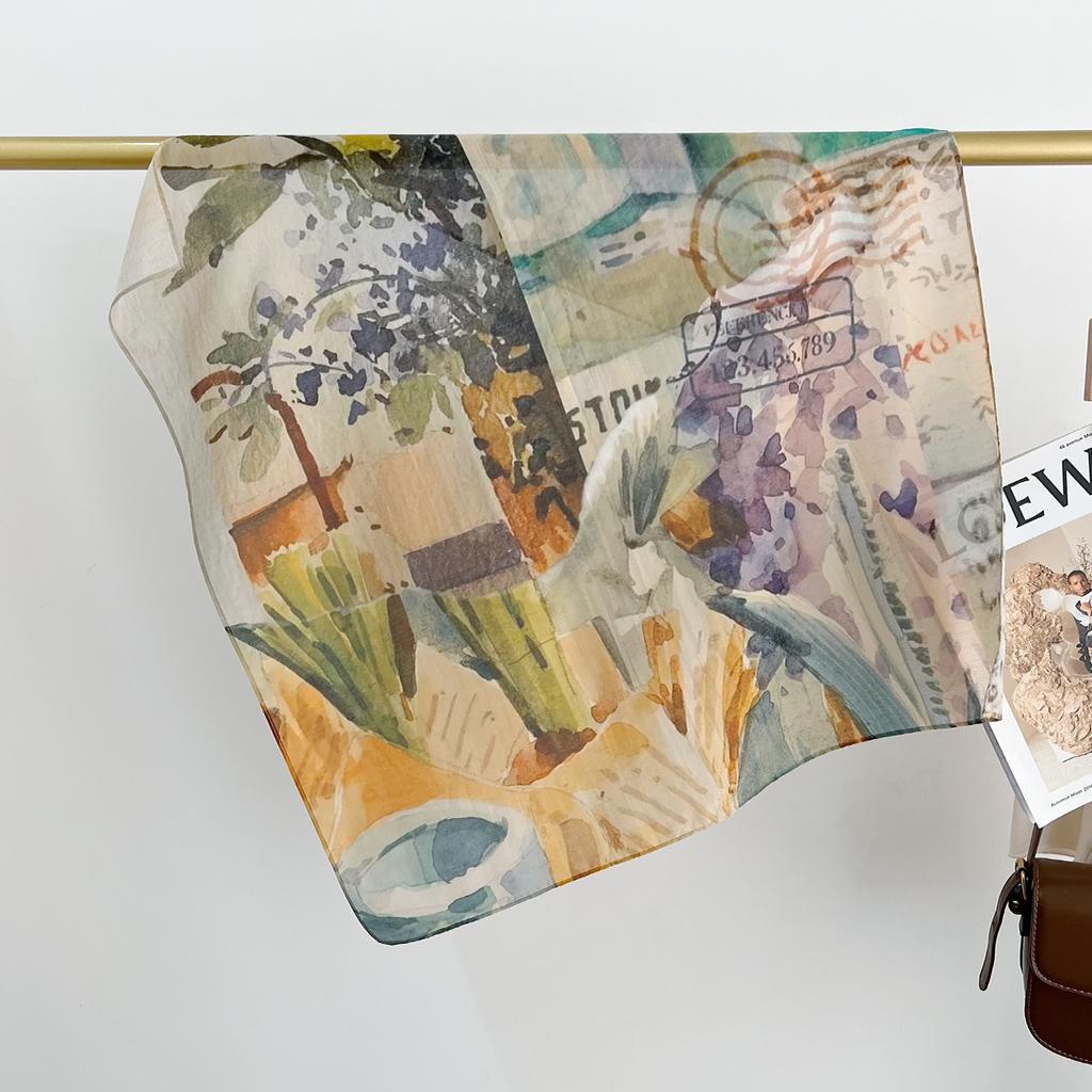Literature And Art Blended Mulberry Silk Small Square Scarf Summer Versatile Multi-Functional Decorative Bag Head Headband High-End Scarf