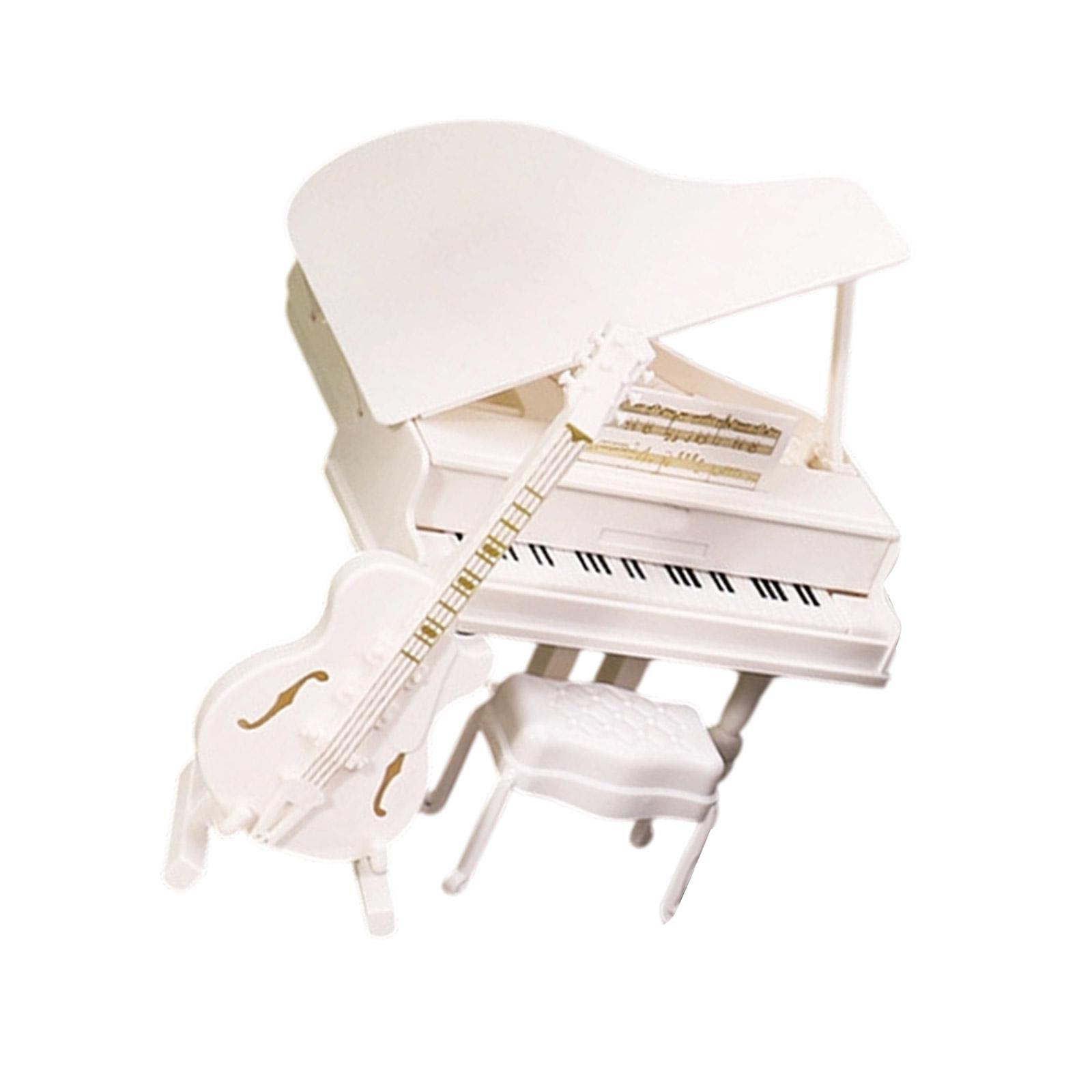 

Миниатюрный набор для музыкальной комнаты кукольного домика с пианино, виолончелью, табуретом, деревянными аксессуарами для музыкальных инструментов для оформления сцены белый