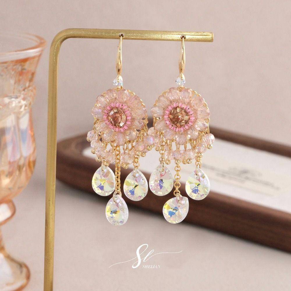 Pendant Rhinestone Drop Earrings Exaggerated Vintage Long Earrings Crystal Stud Earrings  Women