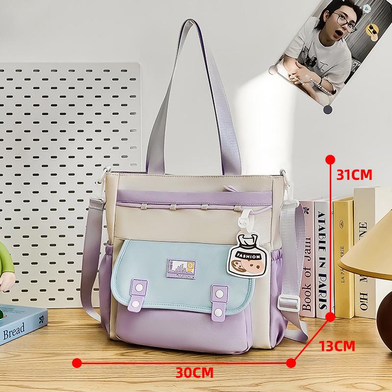 The Schoolbag Is Fresh and Cute, Contrasting Colors, Portable Messenger, Simple and High-value Class Tote