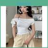 Minimalist Off Shoulder T Shirt For Women With Asymmetric Design And Polyester Fabric