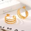 Elegant French-Style 18k Gold-Plated Stainless Steel Earrings – Non-Fading, Versatile Three-Layer Studs