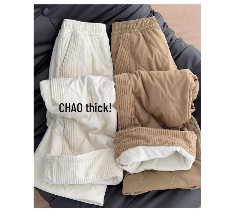 Women's Thick Fleece-Lined Patchwork Wide-Leg Winter Pants