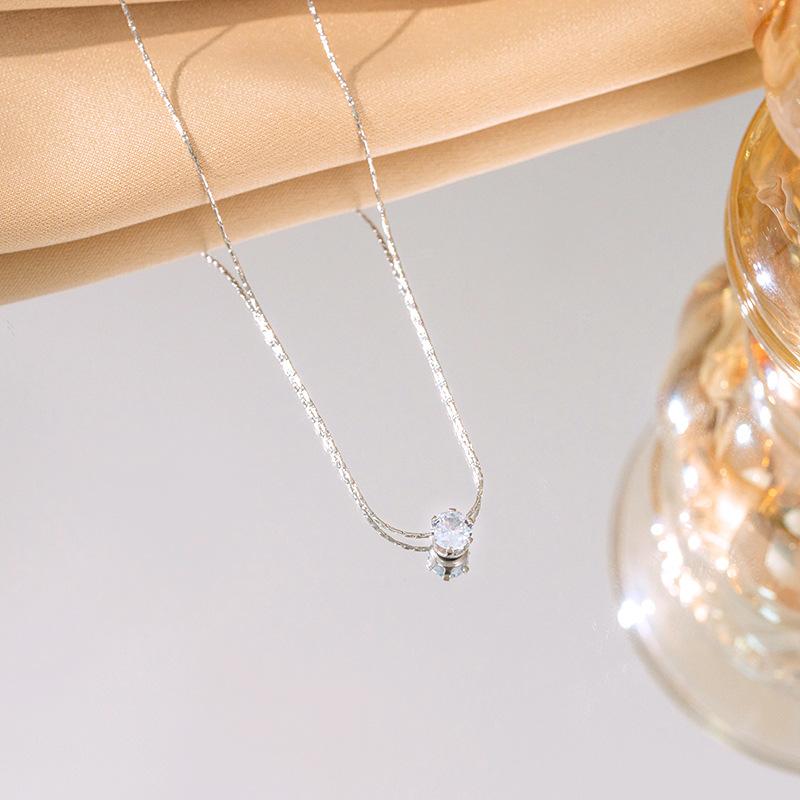 Simple Six Prong Titanium Steel Necklace, Light Luxury Small Zircon Pendant, Versatile Choker Chain Fade Resistant Women Jewelry