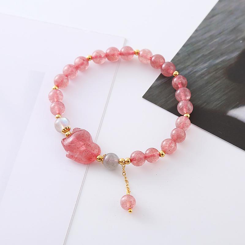 Natural Strawberry Crystal Bracelet Cute Simple Fox Bracelet Bangles Women Fashion Jewelry Accessories Gift
