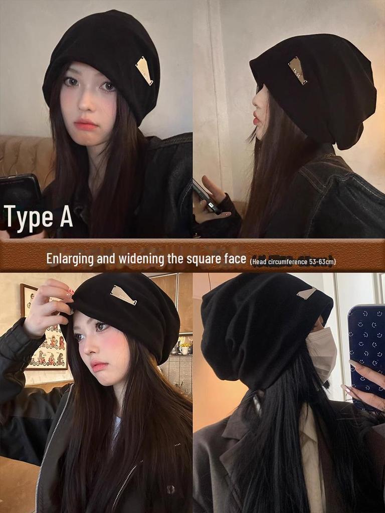 Korean-Style Oversized Pullover Hat for Women - Fashionable Autumn/Winter Design with Face Framing