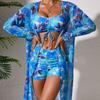 European and American New Three-piece Swimsuit Women's Digital Printing Long-sleeved Sunscreen Blouse Boxers Swimsuit