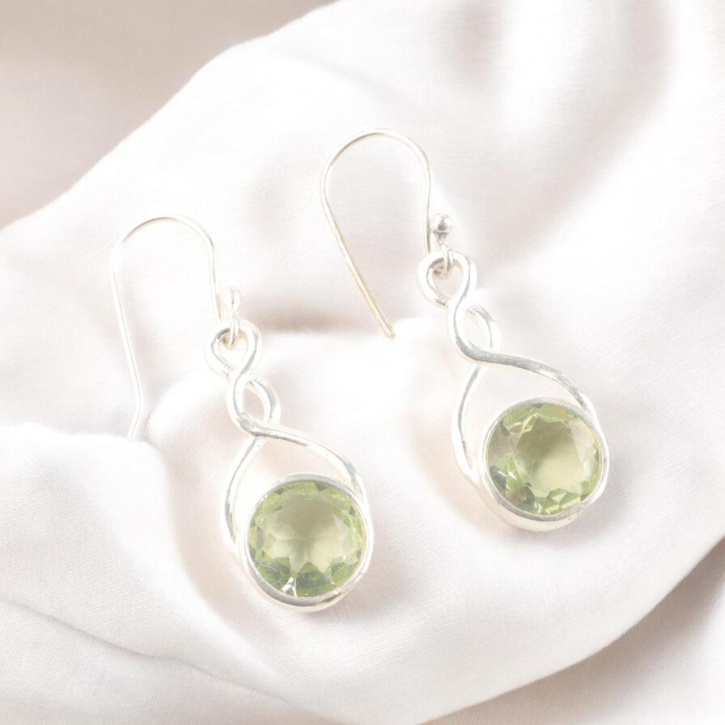 Round Shape Green Amethyst Gemstone 925 Sterling Silver Designer Earrings 1.68" CE-15-17