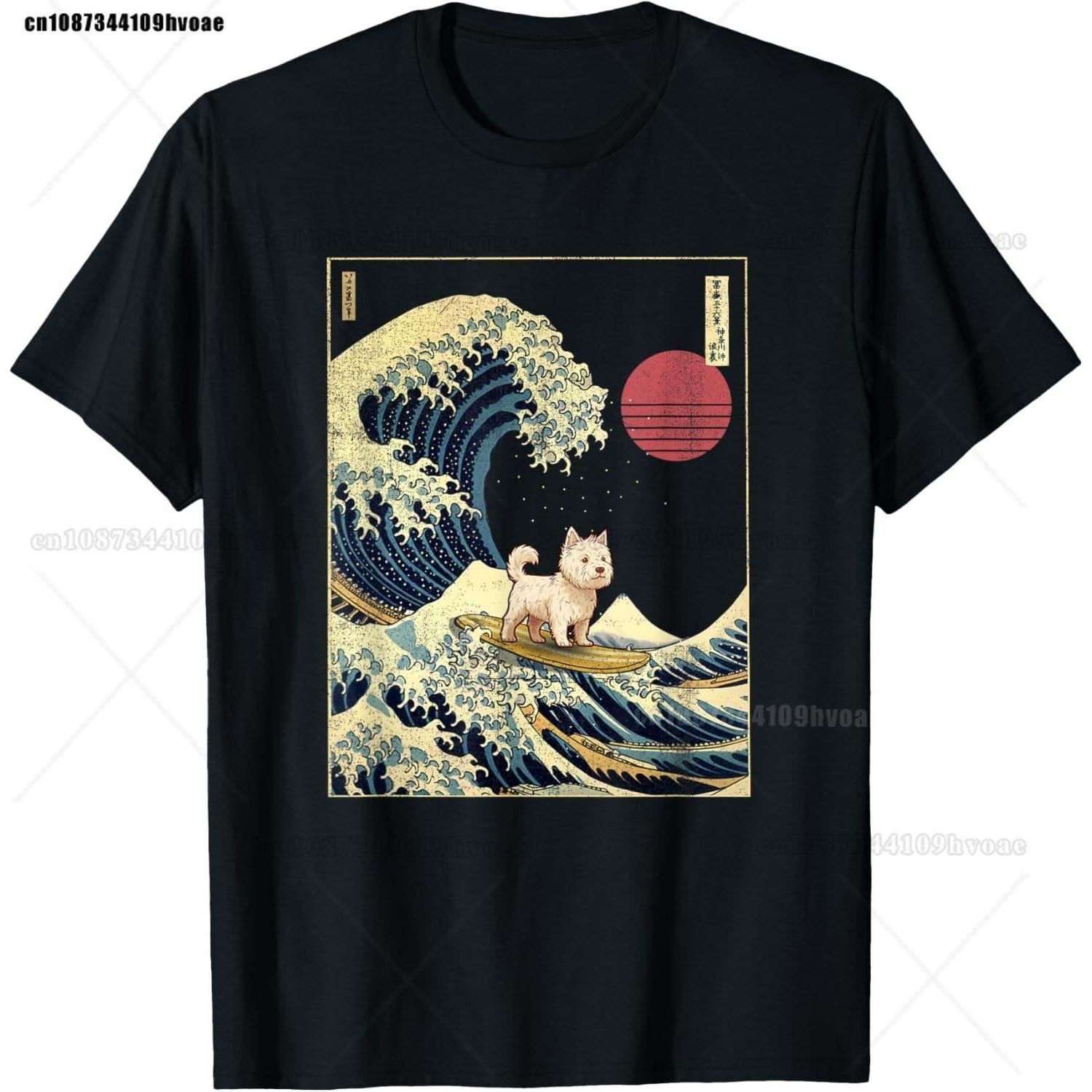 West Highland White Terrier Westie Japanese Kanagawa Wave TShirt S