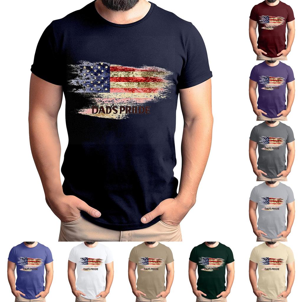 Men's Father's Day Flag Printed T-Shirt Men's Loose Casual Short Sleeve Top