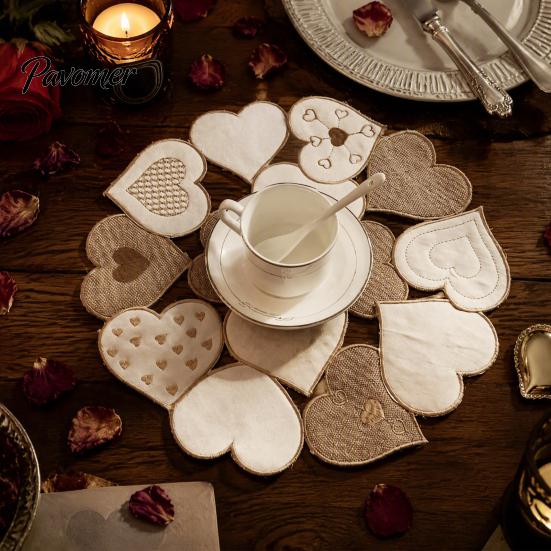 Rustic Style Placemats for Theme Displays Heart Applique Round Placemat Vintage Embroidered Hollow-Out Table Mat Dining Hollow Embroidery Linens