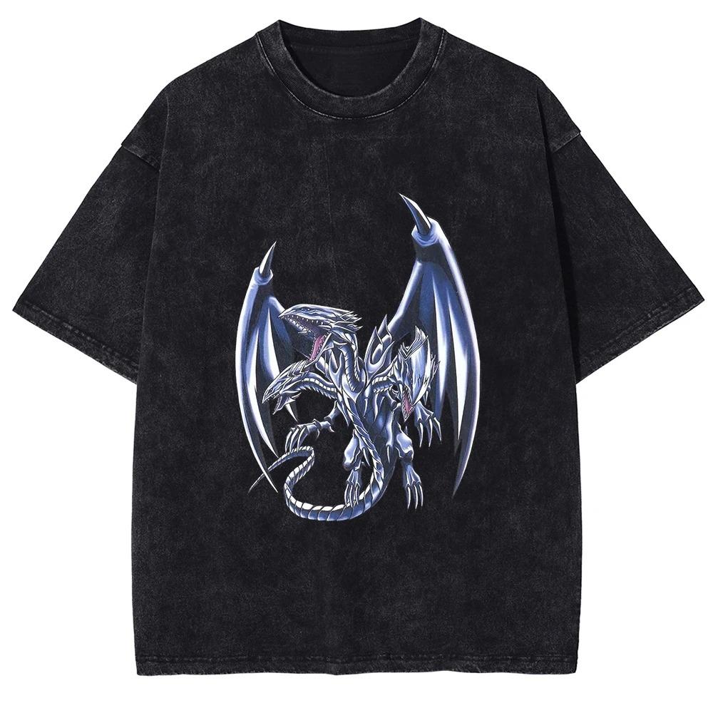Classic Anime Yugioh Dark Magician  Manga Graphic Print T-Shirt Men Women Vintage Washed Cotton Summer New Tee Streetwear Fashion Oversized Top