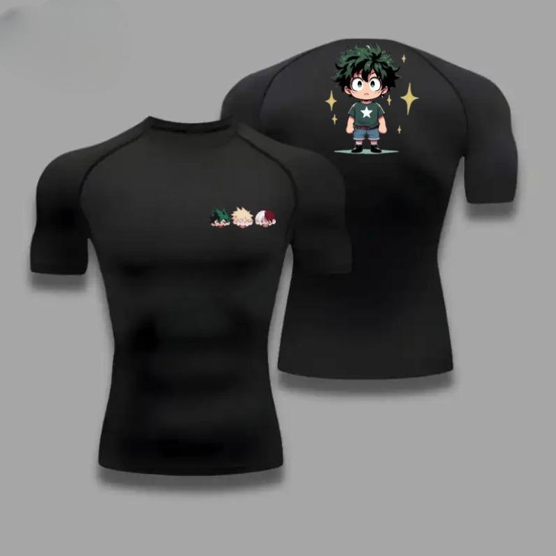 Men Summer Athletic Compression TShirt Breathable QuickDry High-Elasticity Short Sleeve Tee with Bold Izuku Midoriya Graphic Gym