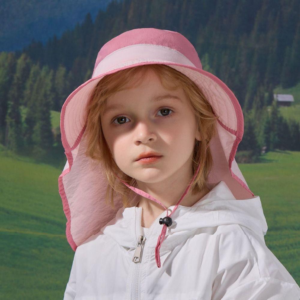 UV Protection Children Shawl Sun Hat Solid color Sunscreen Bucket Hat Kids Beach Cap  Outdoor