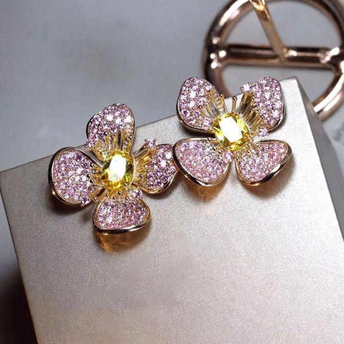 

Серьги-пусеты с циркониевыми цветами и бабочками, супер яркие, роскошные, высококлассные, модные, универсальные, женские