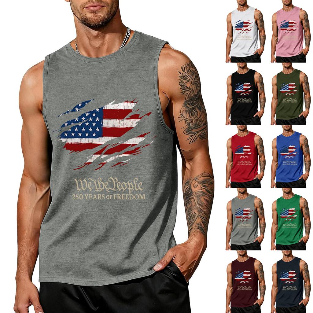 Men 4th Of Shirts USA Muscle Sleeveless Shirt Patriotic Tank Tops