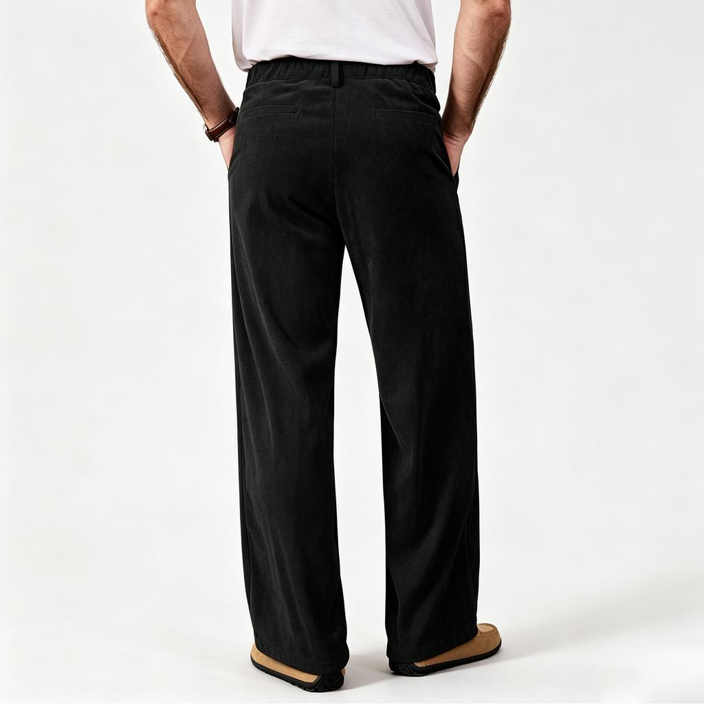 Men's Corduroy Double Pleated Straight Leg Dress Pants Relaxed Fit Comfortable Casual Trousers Fall Winter