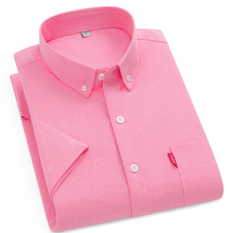 

2026 New Men s Oxford Shirts Luxury Short Sleeve Summer Casual 100% Cotton High Quality Solid Color Business Social Yellow Tops M рожевий