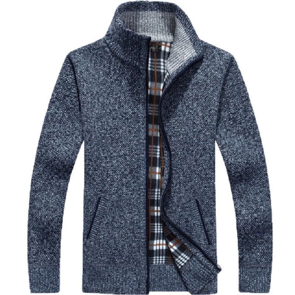 Cappotto Maglione Lavorato a Maglia Invernale Spesso da Uomo Cardigan Manica Lunga Pile Zip Intera Maschile Casual Taglie Forti Abbigliamento per Autunno
