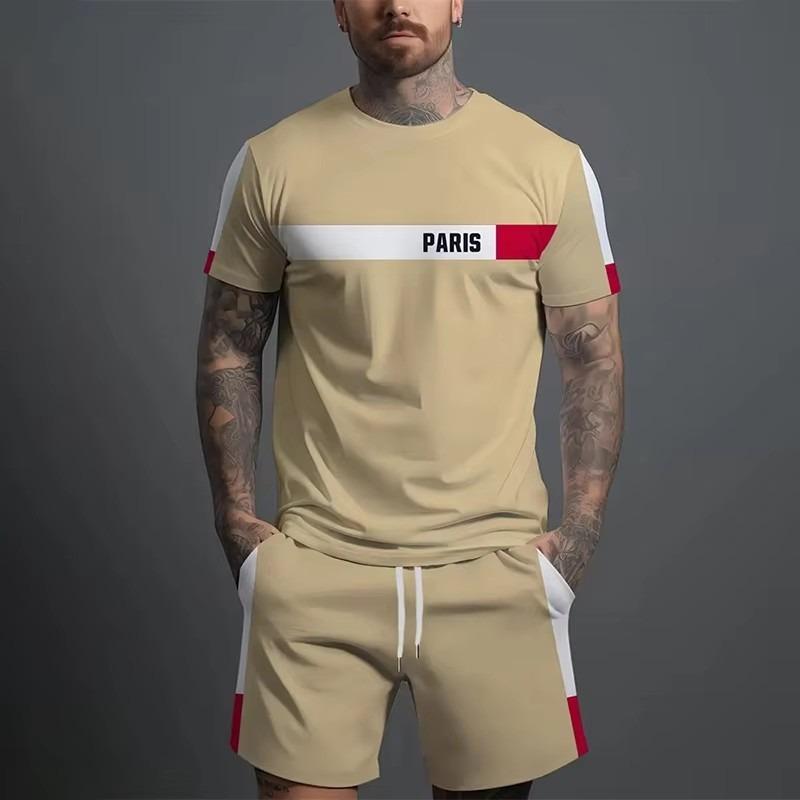 Men's Graphic 2pcs Tees sets Summer Tops Short Sleeve Short Pants Crew Neck Sport Casual Outdoor Vacation Sport 3D Print Summer Black Blue Green
