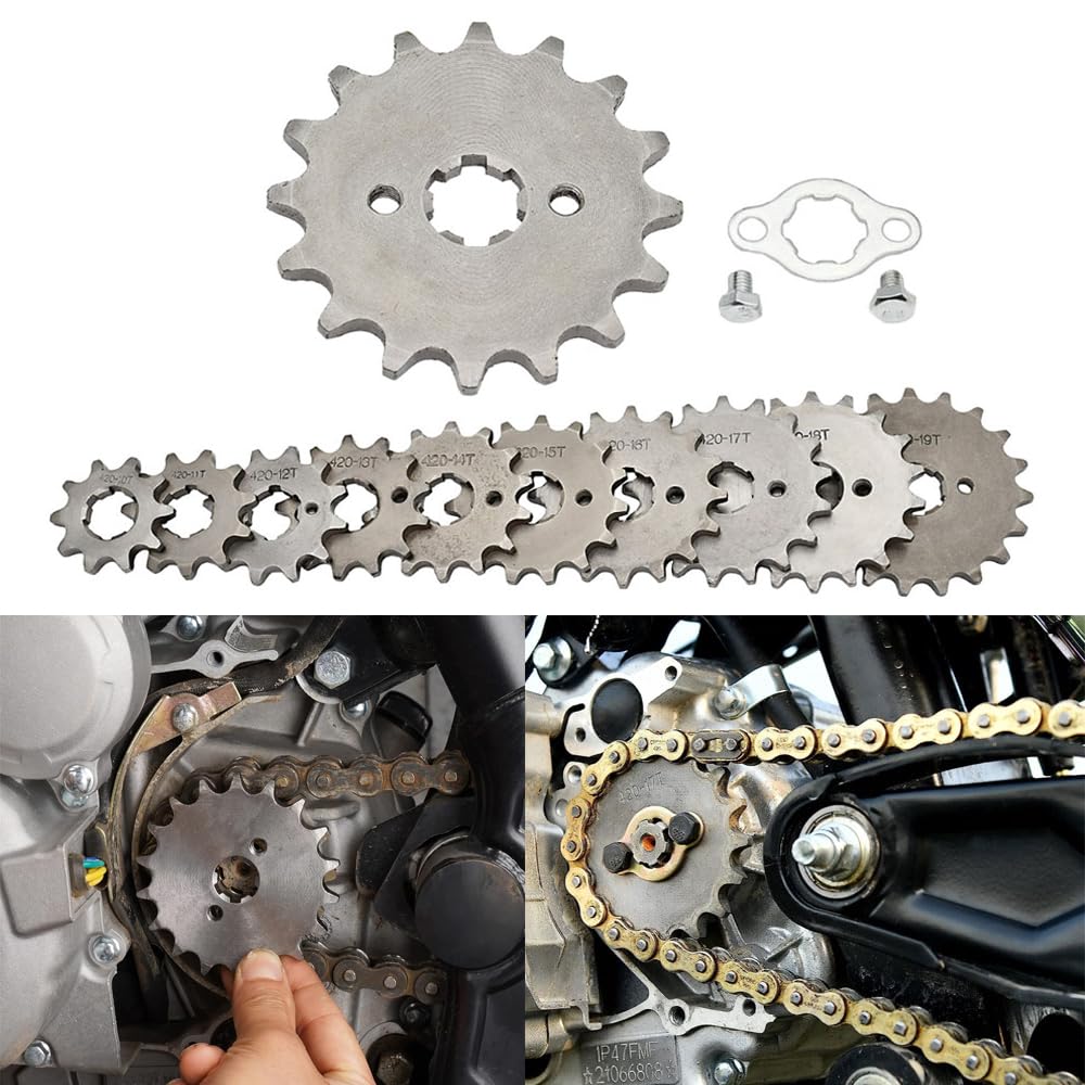 420 14T 17mm Chain Sprocket with Retainer Plate Motorcycle Front Sprocket Gear fits for 50cc 70cc 90cc 110cc 125cc 140cc 160cc Engine Pit Dirt Mini