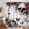 Gotische Fantasy Bloemen Schedel Douchegordijn - Levendige Rozen & Vlinders, Duurzaam Polyester, Ideaal Voor Badkamer Decoratie