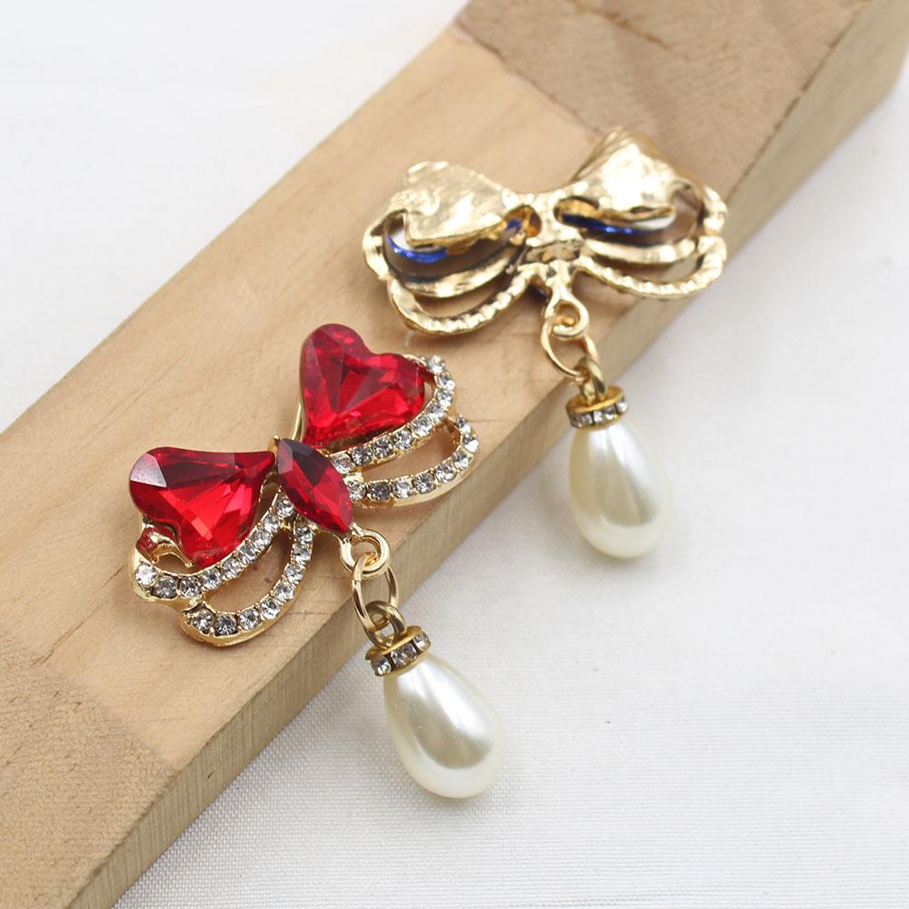 2 Pieces of 35 * 45mm Alloy Rhinestone Glass Bow Pearl Pendant DIY Wine Glass Decoration Clothing Hair Accessories