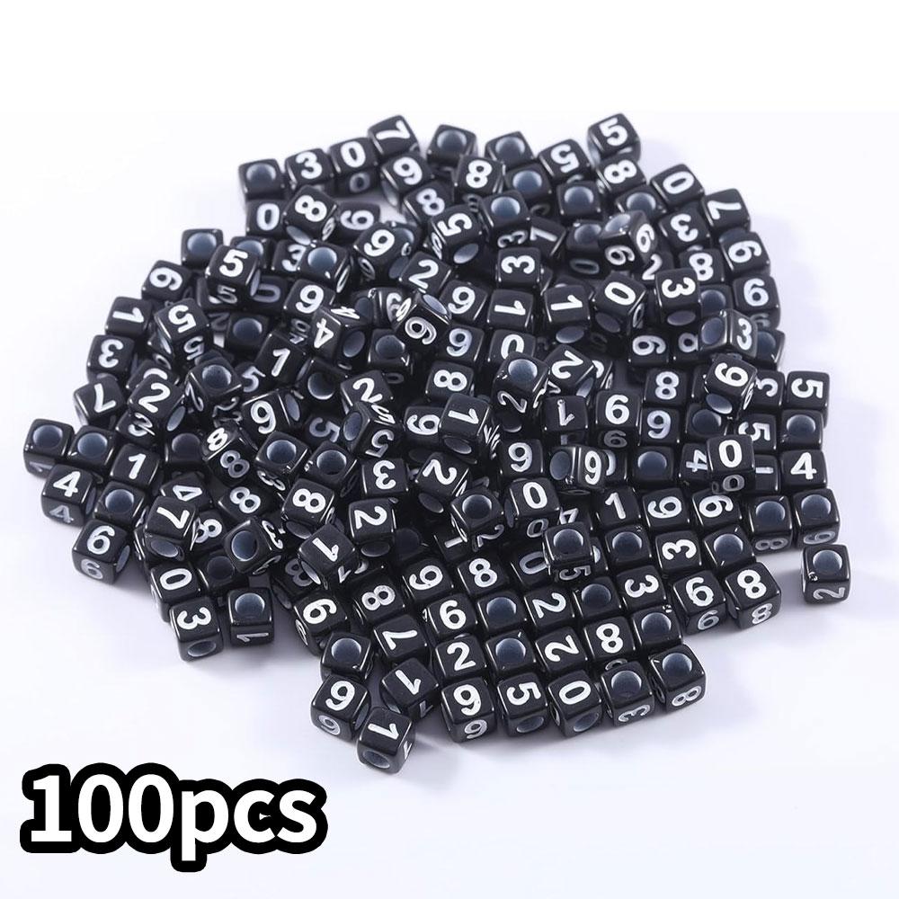 

100/300/500 шт. черных акриловых цифровых бусин 6x6 мм, смешанные кубические цифровые бусины 0-9 для изготовления браслетов, ожерелий и ювелирных изделий 100pcs
