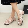 Mode Damen Mary Jane Schuhe Blockabsatz Gürtelschnalle Schleife Karree Zehenbereich Damenschuhe Kleid Party Flachmaul Retro Zapatillas De Mujer