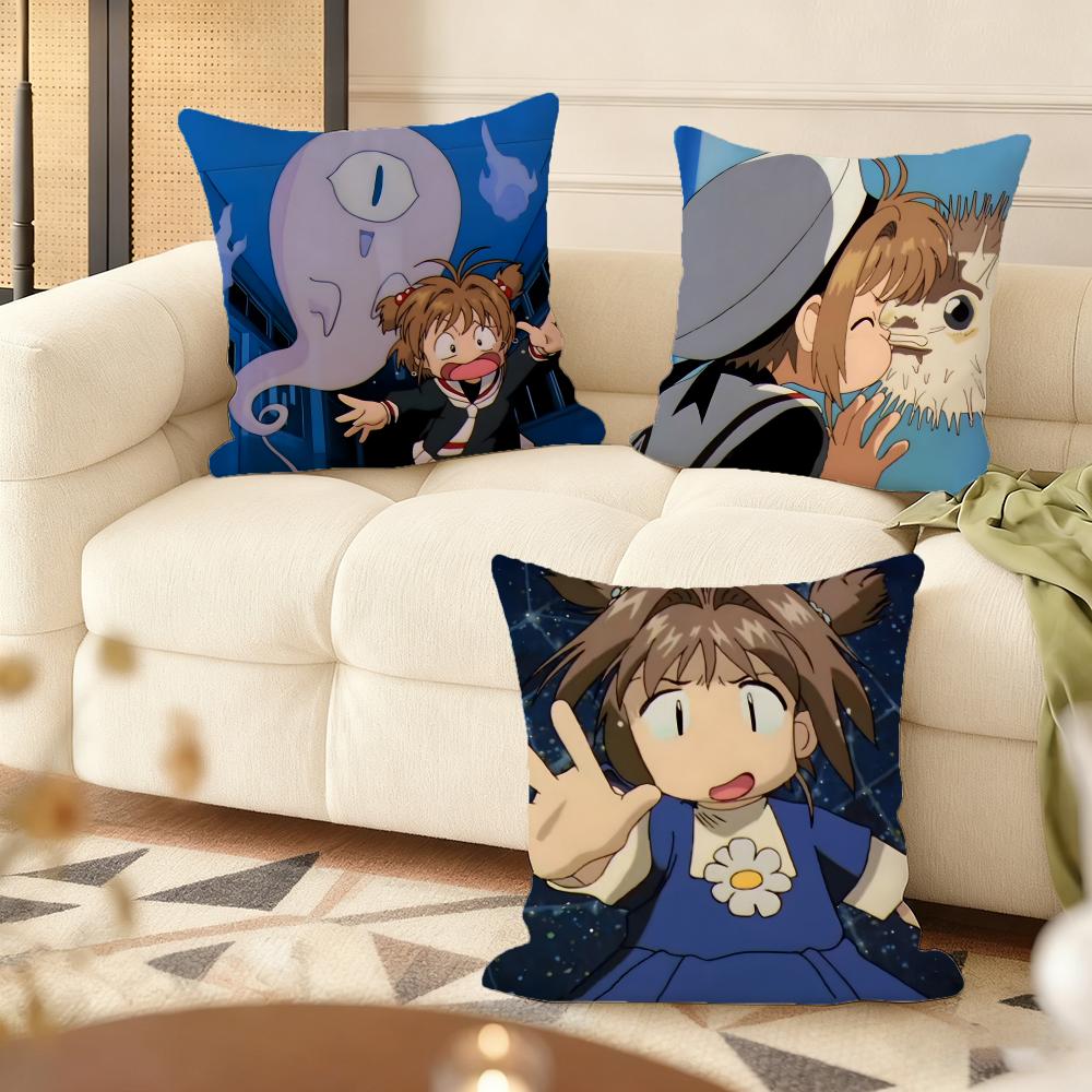 Anime Cute Cardcaptor Sakura Cushion Cover Silky Short Plush Home Sofa Cushion Cover - Invisible Zipper Home Decoration