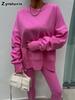 New Spring Outwear Women's Fashion Loose Fit Leggings Set with Oversized Sweatshirt Two Piece Outfit