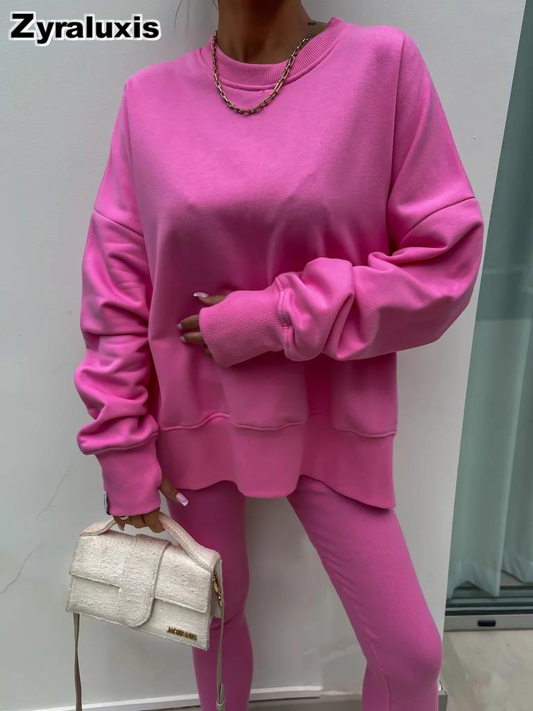 New Spring Outwear Women's Fashion Loose Fit Leggings Set with Oversized Sweatshirt Two Piece Outfit