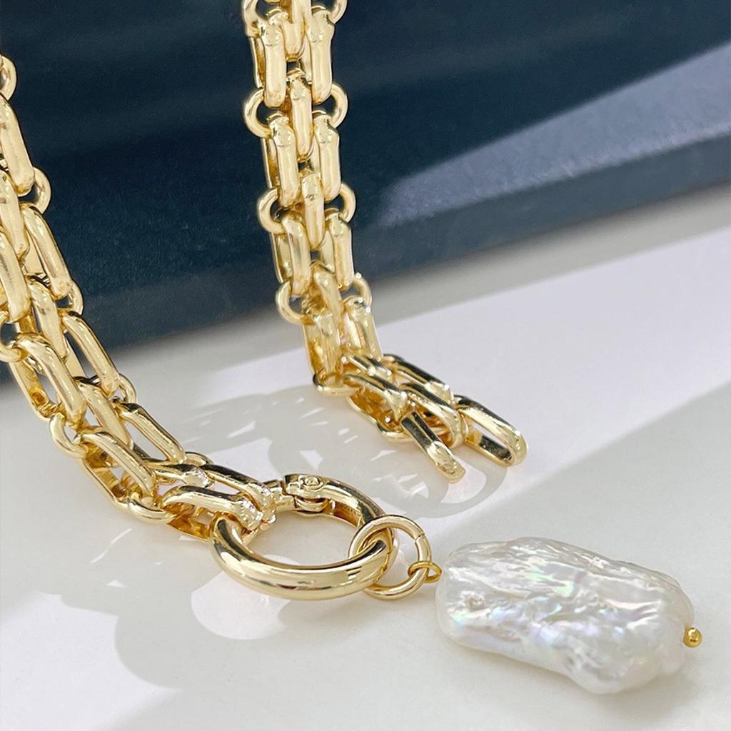 Vintage Inspire Baroque Necklace Featuring Geometric Square Freshwater Pearls and Choker Chain Designs Accessory