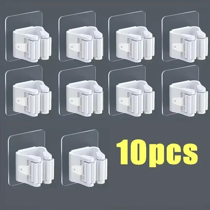 Mop Holder Storage Rack Bathroom Suction Hanging Pipe Traceless Mop Clip Broom Hanger Wall-Mounted Waterproof Rack White Amagi
