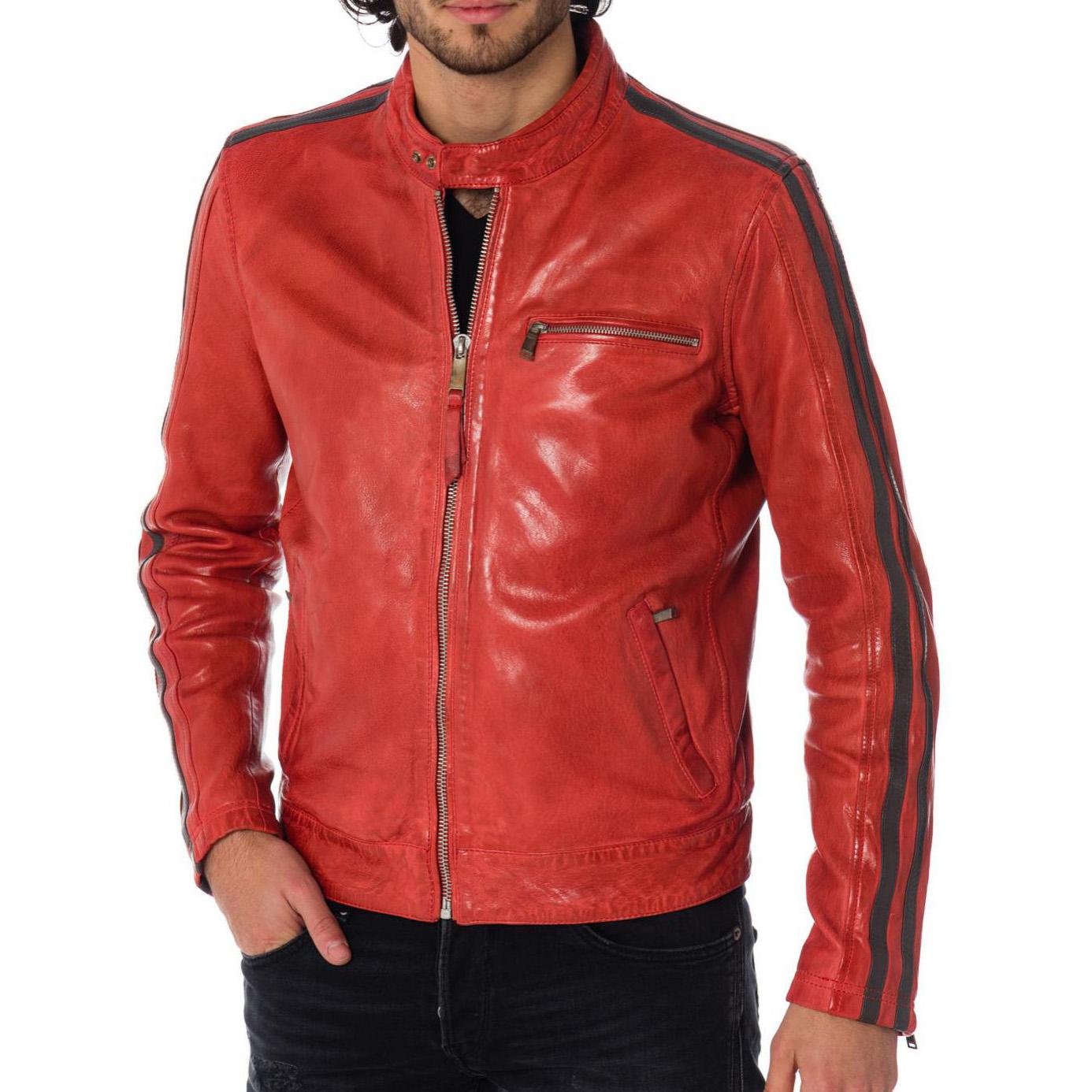 

SkinOutfit Men s Genuine Lambskin Red Leather Jacket Stylish Motorcycle Bomber Biker Outerwear MJ 248 M червоний