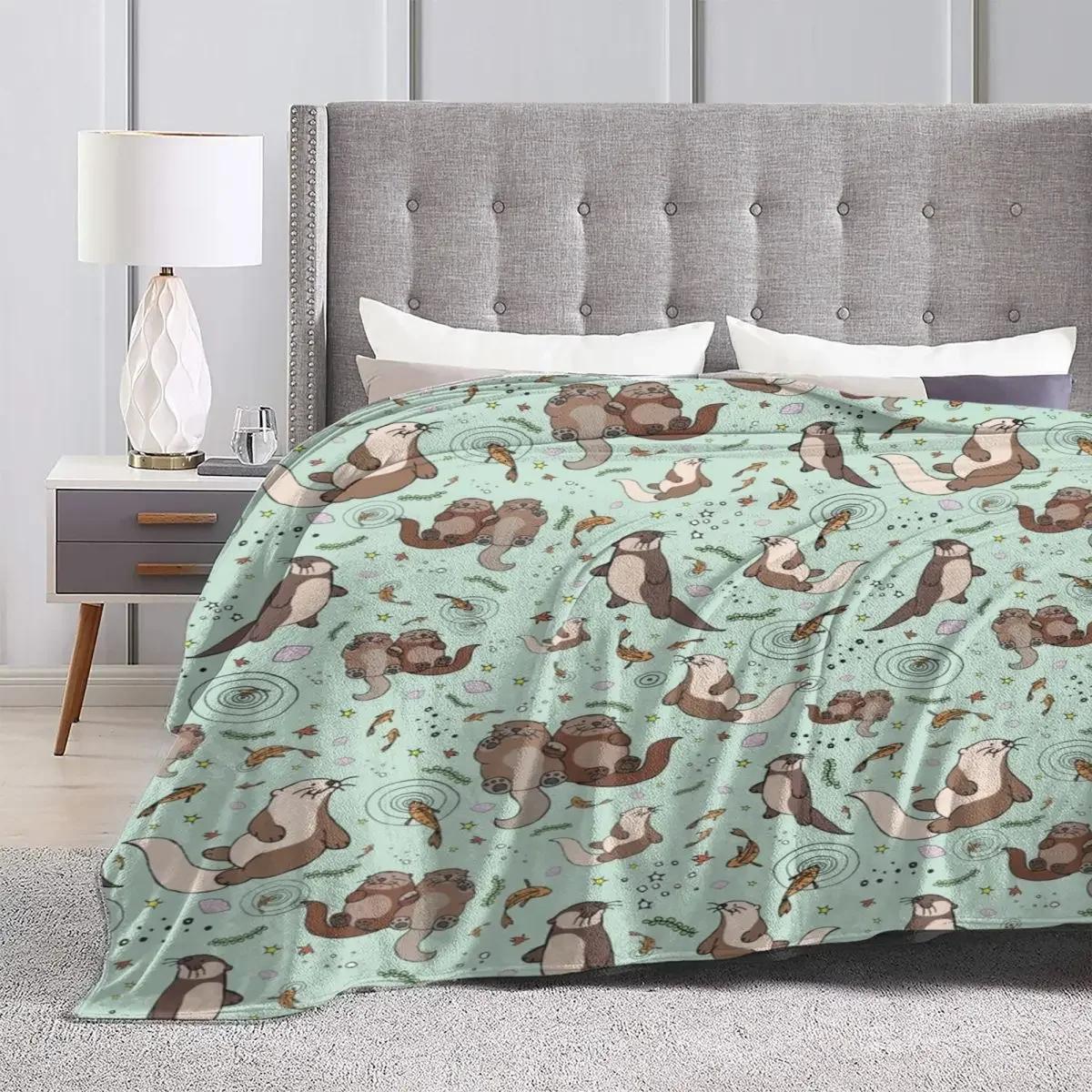 Sea Otters Blanket Cute Animal Travelling Flannel Throw Blanket Warm Soft Living Room Bedspread Gift 75X95CM