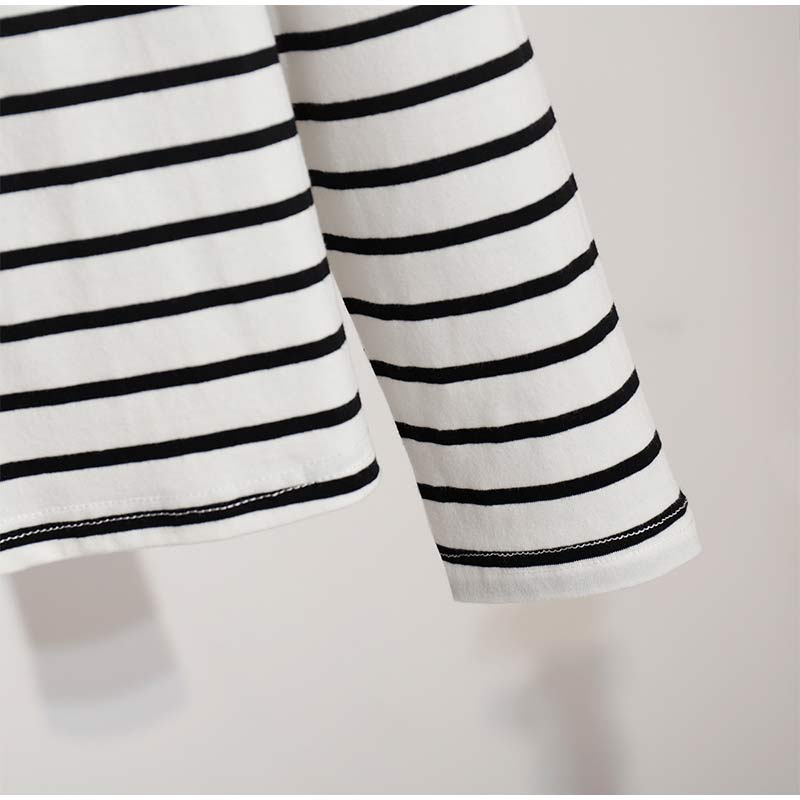 2025 Spring Autumn Long Sleeve Striped T-Shirts Women Basic Casual Tops Female Cozy Loose Cotton Tees T-Shirt New