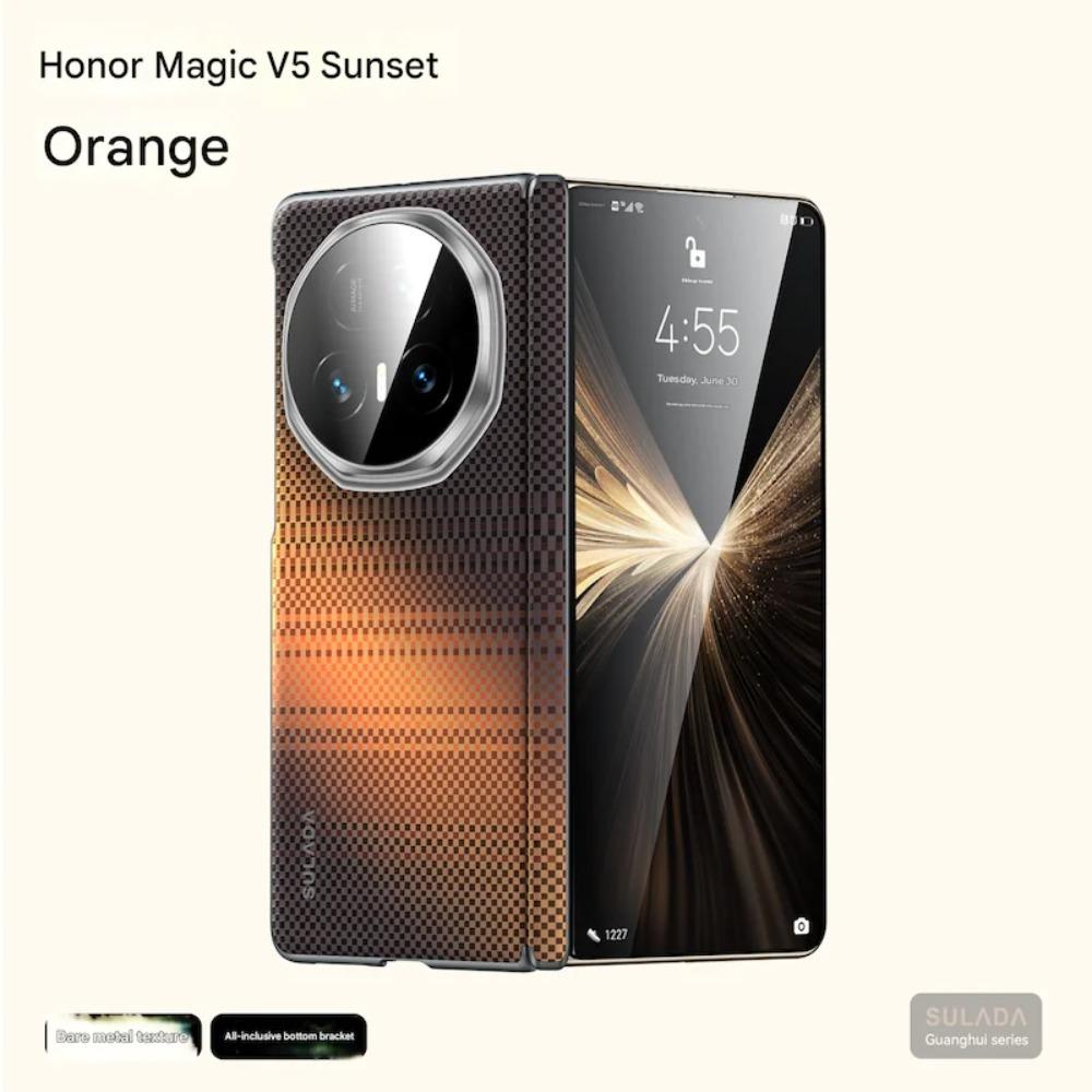 

Роскошный чехол из углеродного волокна кевлара и кожи для Honor MagicV5 3 Ультратонкий, приятный на ощупь, с поддержкой Magsafe для беспроводной зарядки, противоударный чехол Honor magic v5 оранжевый