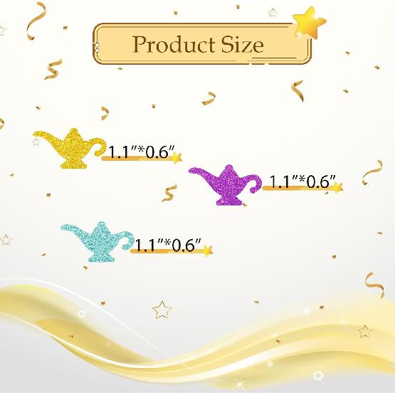 100pcs Genie Lamp Confetti, Gold Genie Lamp Table Confetti for Magical Birthday Party, Teapot Paper Scatters, Baby Shower/Magical World Themed Party