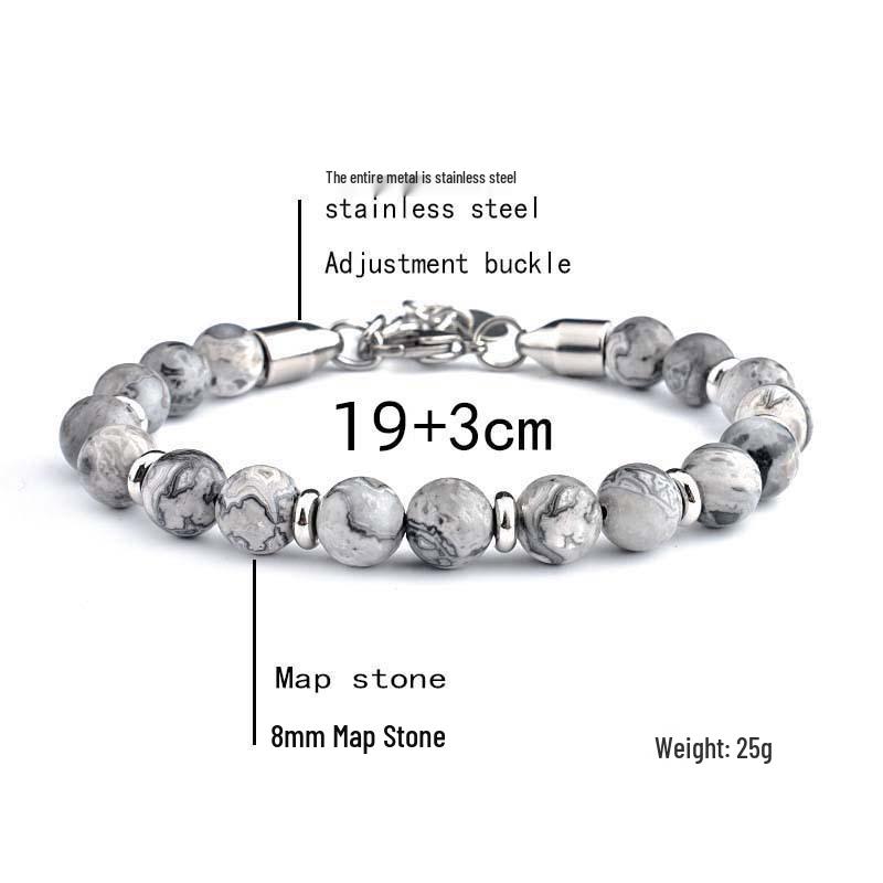 Stainless Steel Men's Adjustable 8mm Tiger Eye Bead Bracelet