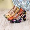 Damen Übergröße 43 klobiger Absatz bedruckte spitze Zehenpartie High Heels - Europäischer & Amerikanischer Stil