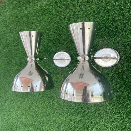 Set of 2 Mid-Century Modern Italian Double Wall Sconce Lighting Fixture for Bathroom or Washbasin Décor