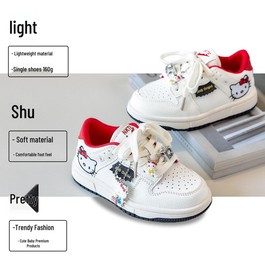 2026 Spring Korean Style Girls' Cartoon KT Cat Low-Top White Sneakers - Versatile Sports & Training Shoes
